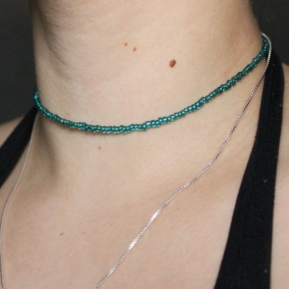 Blue Seed Bead Choker Beaded Necklace - Picture 3 of 7